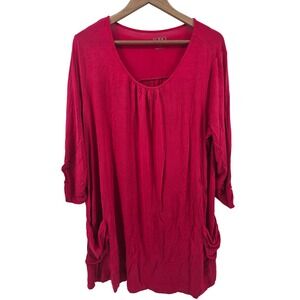 LOGO by Lori Goldstein Women's 1X Pink 3/4 Sleeve Tunic Pocket Top Rayon Spandex